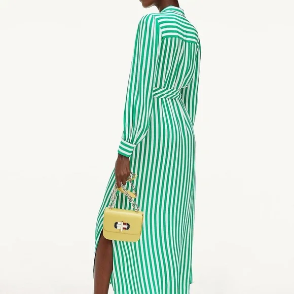 TOMMY HILFIGER STRIPE MAXI SHIRTDRESS IN GREEN EUR 38/ US6 NWT $210 - Picture 3 of 5
